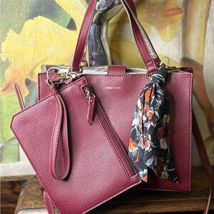 Anne Klein Maroon Satchel with Floral Scarf